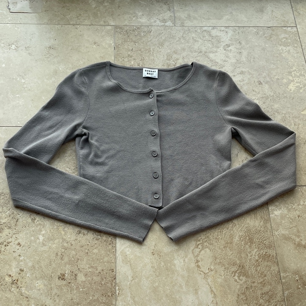 Dusty Tan Button-Up Cropped Cardigan